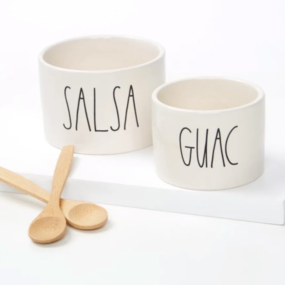 Rae Dunn Salsa and Guac Set With Two Bamboo Spoons